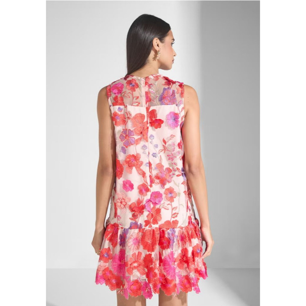 Women's Just Me Floral Embroidered Mini Dress Pink Red Size M - Picture 6 of 11
